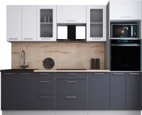 Кухонный гарнитур Интерлиния Мила Gloss 2.6 (белый софт/графит софт/травертин серый) - 