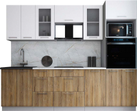 Кухонный гарнитур Интерлиния Мила Gloss 2.6 (белый софт/дуб вотан/травертин серый) - 