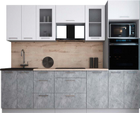 Кухонный гарнитур Интерлиния Мила Gloss 2.6 (белый софт/керамика/травертин серый) - 
