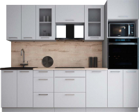 Кухонный гарнитур Интерлиния Мила Gloss 2.6 (пепел софт/пепел софт/травертин серый) - 