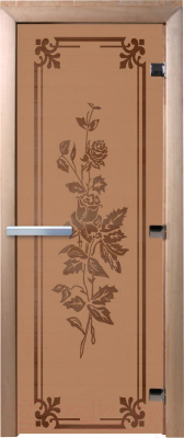 Стеклянная дверь для бани/сауны Doorwood Розы 60x200 / DW03509 (бронза матовый)