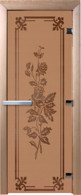 Стеклянная дверь для бани/сауны Doorwood Розы 80x200 / DW01549 (бронза матовый)