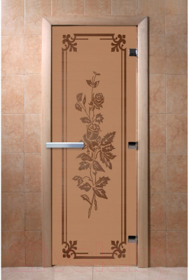 Стеклянная дверь для бани/сауны Doorwood Розы 70x190 / DW01285 (бронза матовый)
