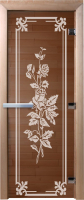 Стеклянная дверь для бани/сауны Doorwood Розы 70x190 / DW01286 (бронза) - 