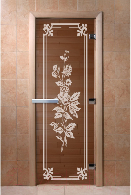 Стеклянная дверь для бани/сауны Doorwood Розы 70x190 / DW01286 (бронза)
