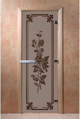 Стеклянная дверь для бани/сауны Doorwood Розы 70x190 / DW03394 (графит матовый)