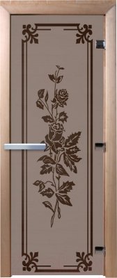 Стеклянная дверь для бани/сауны Doorwood Розы 70x190 / DW03394 (графит матовый)