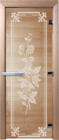 Стеклянная дверь для бани/сауны Doorwood Розы 70x190 / DW01322 (прозрачный) - 