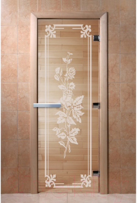 Стеклянная дверь для бани/сауны Doorwood Розы 70x190 / DW01322 (прозрачный)