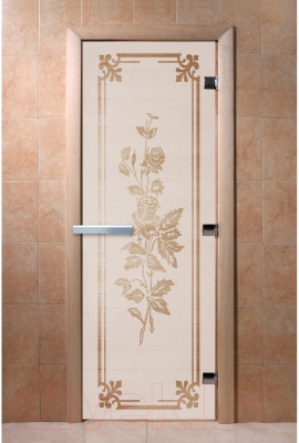 Стеклянная дверь для бани/сауны Doorwood Розы 80x200 / DW02167 (сатин)