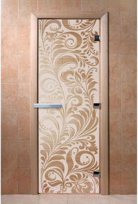 Стеклянная дверь для бани/сауны Doorwood Хохлома 70x190 / DW01539 (сатин)