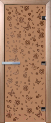 Стеклянная дверь для бани/сауны Doorwood Цветы и бабочки 70x190 / DW01298 (бронза матовый)