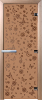 Стеклянная дверь для бани/сауны Doorwood Цветы и бабочки 80x200 / DW02370 (бронза матовый) - 