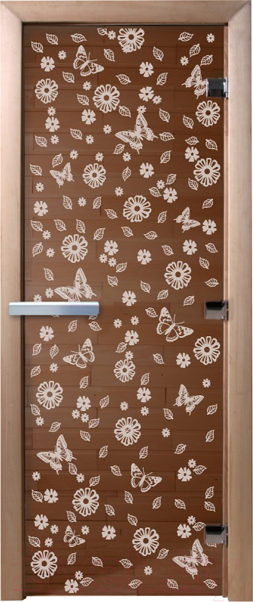 Стеклянная дверь для бани/сауны Doorwood Цветы и бабочки 70x190 / DW01299