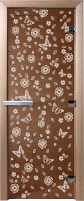 Стеклянная дверь для бани/сауны Doorwood Цветы и бабочки 70x190 / DW01299 (бронза)