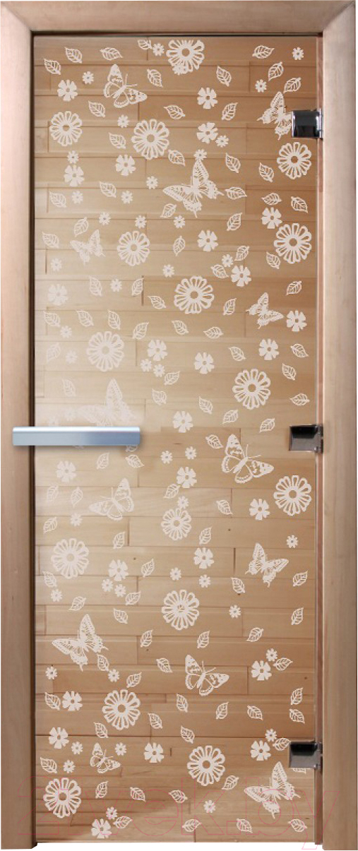 Стеклянная дверь для бани/сауны Doorwood Цветы и бабочки 70x190 / DW01317