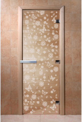 Стеклянная дверь для бани/сауны Doorwood Цветы и бабочки 70x190 / DW01317 (прозрачный)