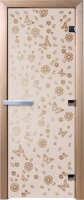 Стеклянная дверь для бани/сауны Doorwood Цветы и бабочки 70x190 / DW01300 (сатин) - 
