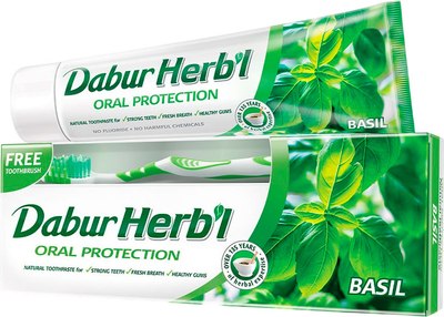 Набор для ухода за полостью рта Dabur Базилик + зубная щетка (150г) - 