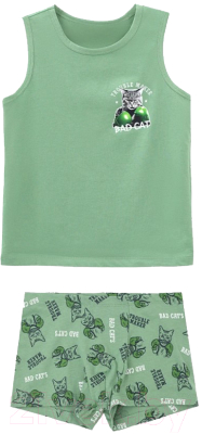 Комплект бельевой детский Mark Formelle 443002 (р.104-56-51, морозная зелень/коты на зеленом)