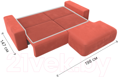 Диван угловой Лига Диванов Лига-036 Классик правый / 121371 (микровельвет коралловый)