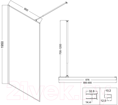 Душевая стенка Niagara NG-680-90 BLACK 90x195 (черный матовый/прозрачное стекло с рисунком)