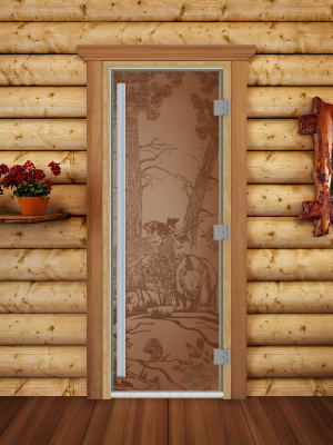 Стеклянная дверь для бани/сауны Doorwood Престиж Мишки 70x190 / DW02293 (бронза матовый)