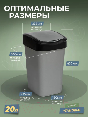 Изображение товара Мусорное ведро Violet Tandem / 842058 (20л, серый металлик/черный)