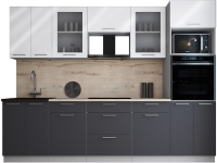 Кухонный гарнитур Интерлиния Мила Gloss 2.8 (белый глянец/графит софт/травертин серый) - 
