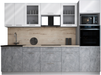 Кухонный гарнитур Интерлиния Мила Gloss 2.8 (белый глянец/керамика/травертин серый) - 