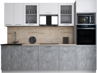Кухонный гарнитур Интерлиния Мила Gloss 2.8 (белый софт/керамика/травертин серый) - 
