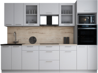 Кухонный гарнитур Интерлиния Мила Gloss 2.8 (пепел софт/пепел софт/травертин серый) - 