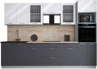 Кухонный гарнитур Интерлиния Мила Gloss 3.0 (белый глянец/графит софт/травертин серый) - 