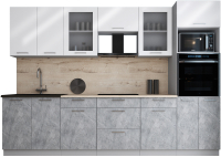 Кухонный гарнитур Интерлиния Мила Gloss 3.0 (белый глянец/керамика/травертин серый) - 