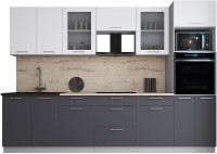 Кухонный гарнитур Интерлиния Мила Gloss 3.0 (белый софт/графит софт/травертин серый) - 
