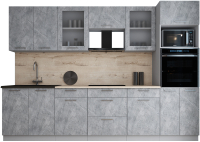 Кухонный гарнитур Интерлиния Мила Gloss 3.0 (керамика/керамика/травертин серый) - 