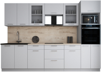 Кухонный гарнитур Интерлиния Мила Gloss 3.0 (пепел софт/пепел софт/травертин серый) - 