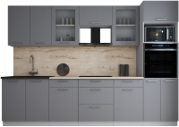 Кухонный гарнитур Интерлиния Мила Gloss 3.0 (серый софт/серый софт/травертин серый) - 