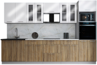 Кухонный гарнитур Интерлиния Мила Gloss 3.2 (белый глянец/дуб вотан/травертин серый) - 