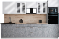 Кухонный гарнитур Интерлиния Мила Gloss 3.2 (белый глянец/керамика/травертин серый) - 