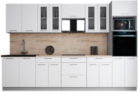 Кухонный гарнитур Интерлиния Мила Gloss 3.2 (белый софт/белый софт/травертин серый) - 