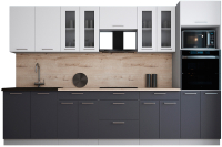 Кухонный гарнитур Интерлиния Мила Gloss 3.2 (белый софт/графит софт/травертин серый) - 
