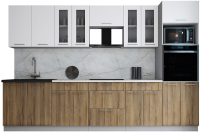 Кухонный гарнитур Интерлиния Мила Gloss 3.2 (белый софт/дуб вотан/травертин серый) - 