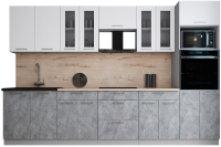 Кухонный гарнитур Интерлиния Мила Gloss 3.2 (белый софт/керамика/травертин серый) - 