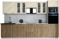 Кухонный гарнитур Интерлиния Мила Gloss 3.2 (ваниль глянец/дуб вотан/травертин серый) - 