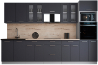 Кухонный гарнитур Интерлиния Мила Gloss 3.2 (графит софт/графит софт/травертин серый) - 