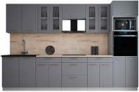 Кухонный гарнитур Интерлиния Мила Gloss 3.2 (серый софт/серый софт/травертин серый) - 