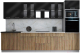 Готовая кухня Интерлиния Мила Gloss 3.2 (черный глянец/дуб вотан/травертин серый) - 