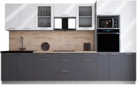 Кухонный гарнитур Интерлиния Мила Gloss 3.4 (белый глянец/графит софт/травертин серый) - 