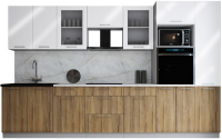 Кухонный гарнитур Интерлиния Мила Gloss 3.4 (белый глянец/дуб вотан/травертин серый) - 